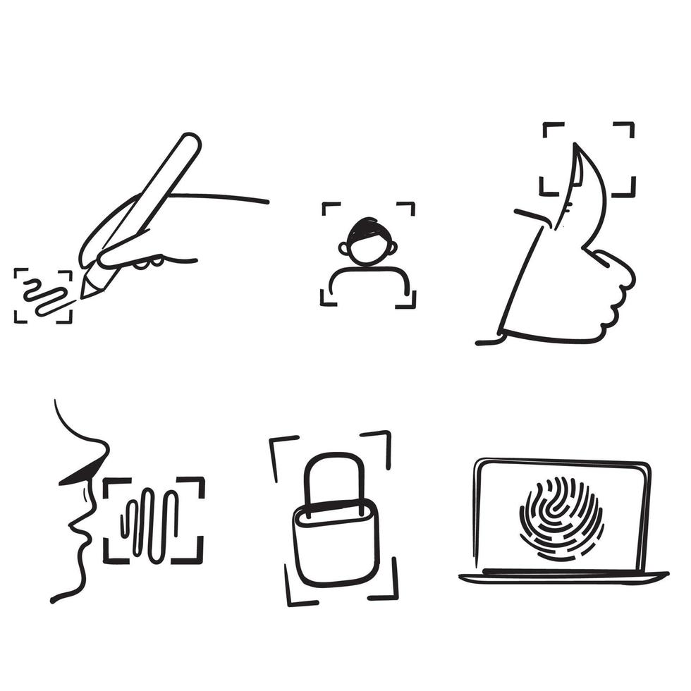 hand drawn doodle Set of Biometric Related illustration vector