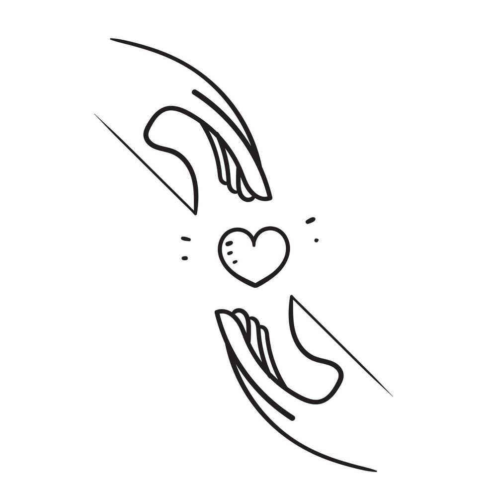 hand drawn doodle hand giving and receiving love illustration vector isolated