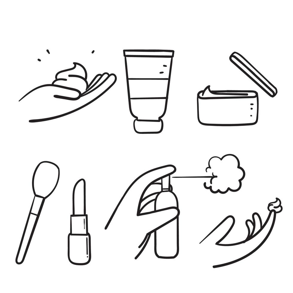 hand drawn doodle Set of Cosmetics Related illustration vector