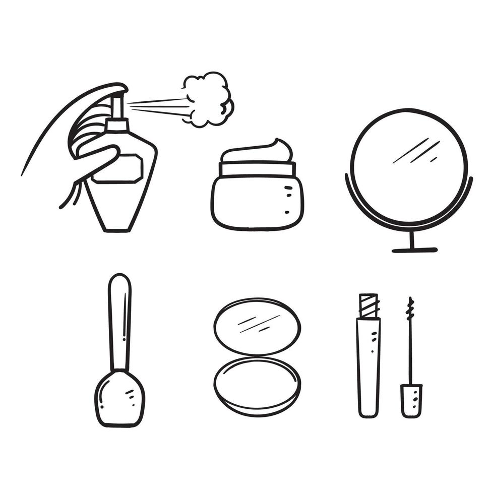 hand drawn doodle Set of Cosmetics Related illustration vector