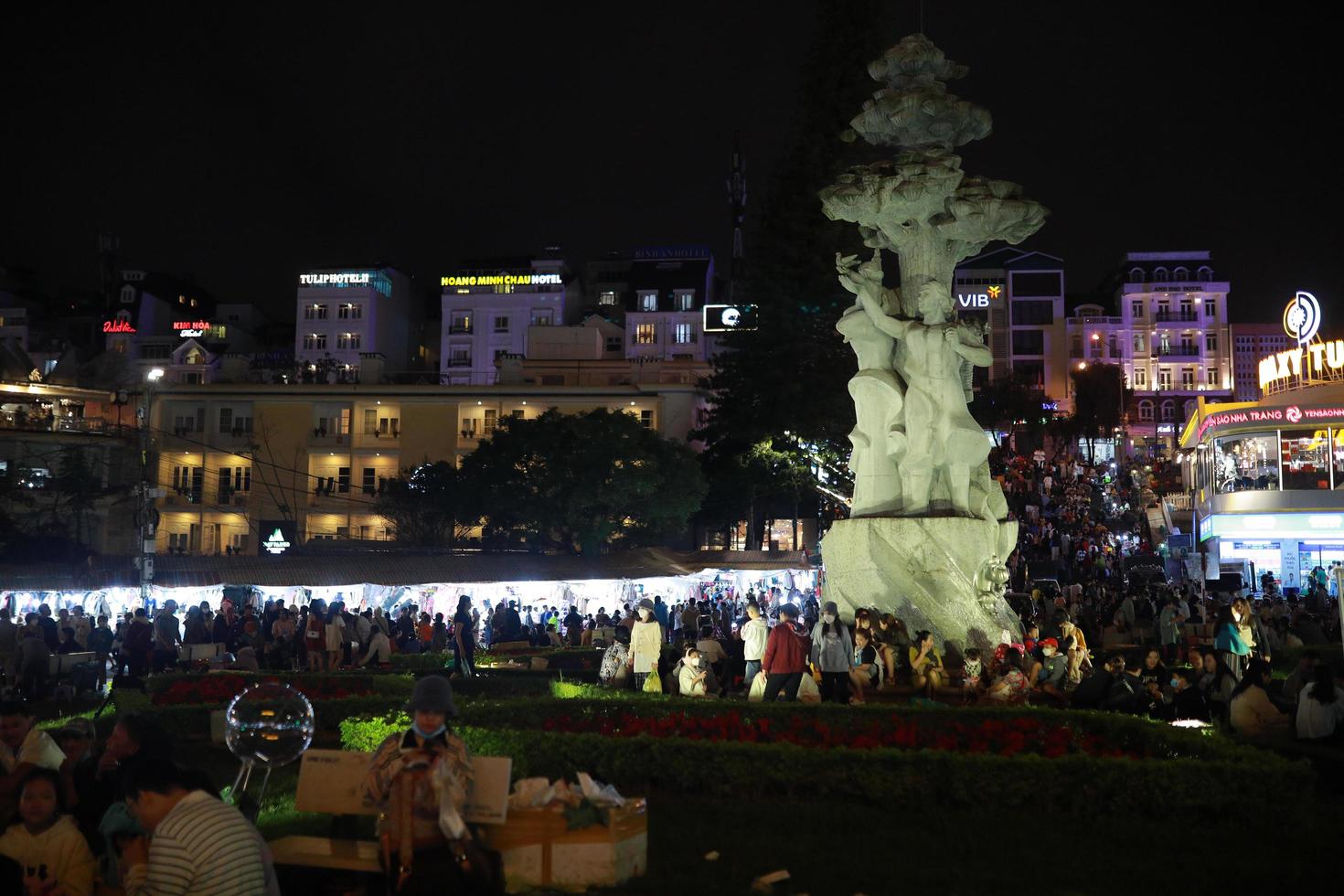 DA LAT CITY, VIETNAM - JULY 15,2022  Night light of Center traffic Landmark at Da Lat city, Da Lat is one of the beautiful city in Viet Nam. photo