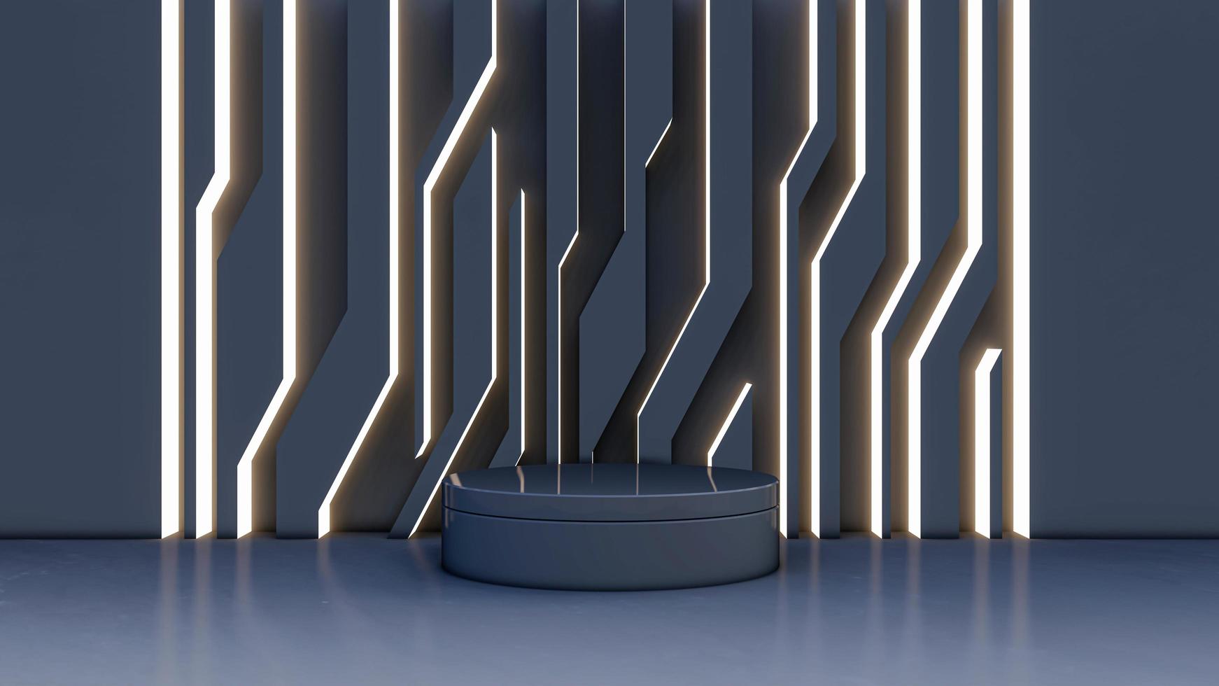 A 3d rendering image of product display on black floor and black wall photo