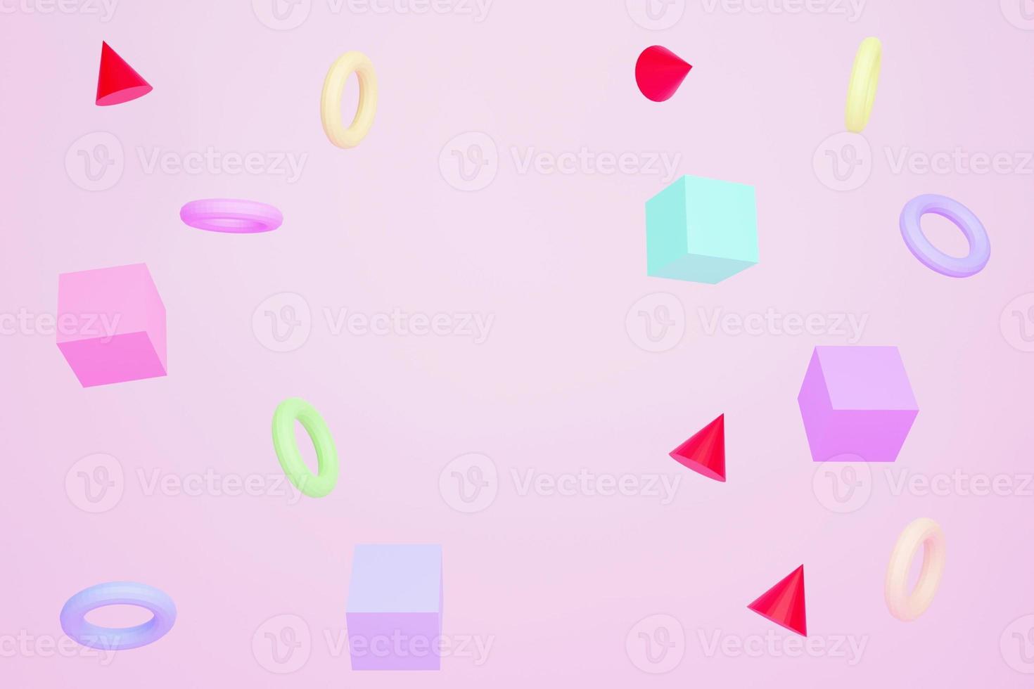 Geometric background, pastel colors, against a pink background, 3D render. photo