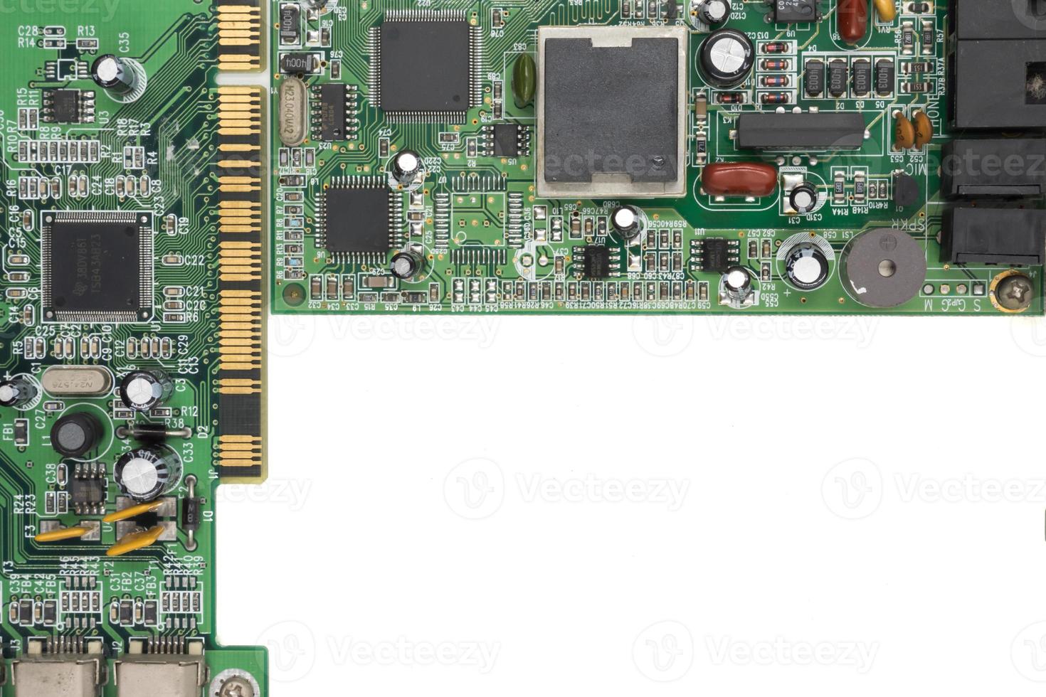 Electronic circuit board on white background.free space for text. photo