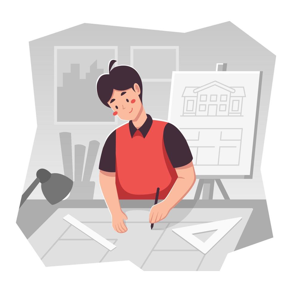 A Male Architect is Drawing a Project vector