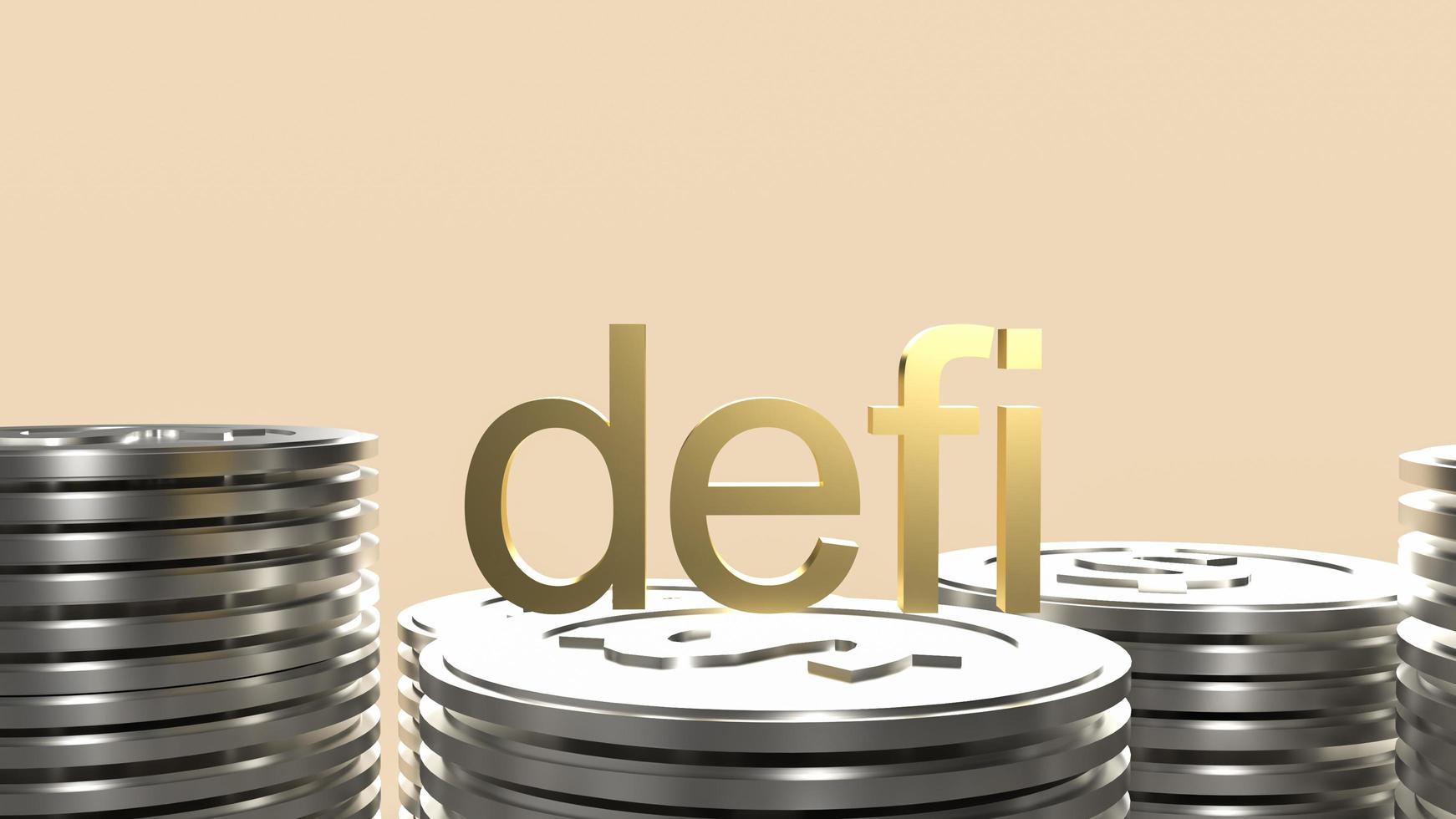 The gold defi text  on silver coins for business concept  3d rendering photo