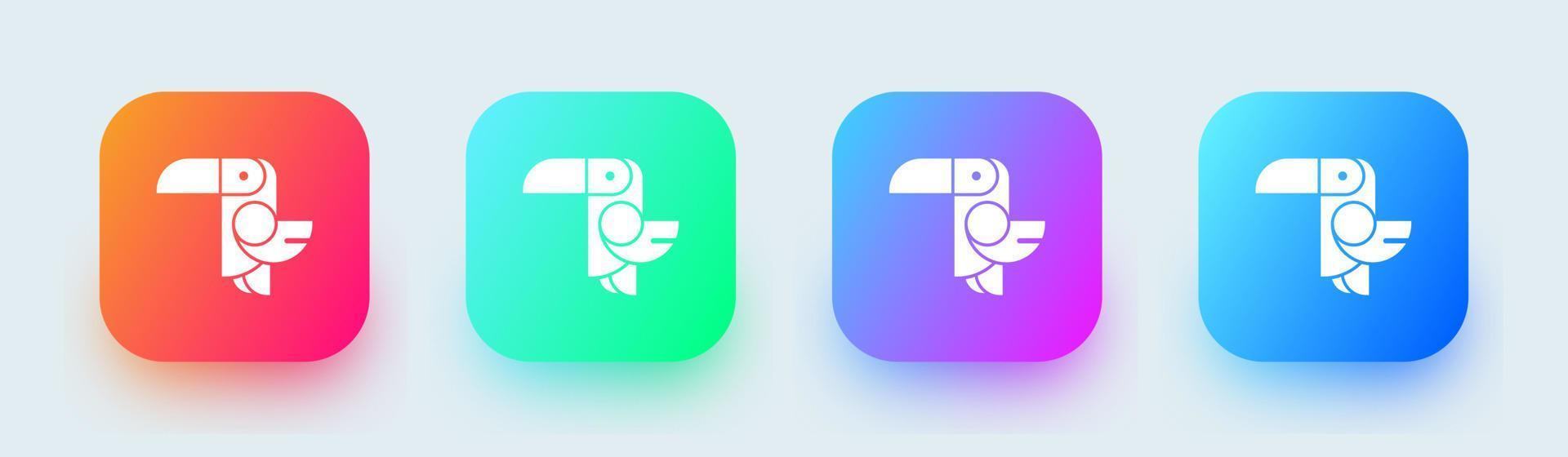 Toucan solid icon in square gradient colors. Simple bird logotype vector illustration.