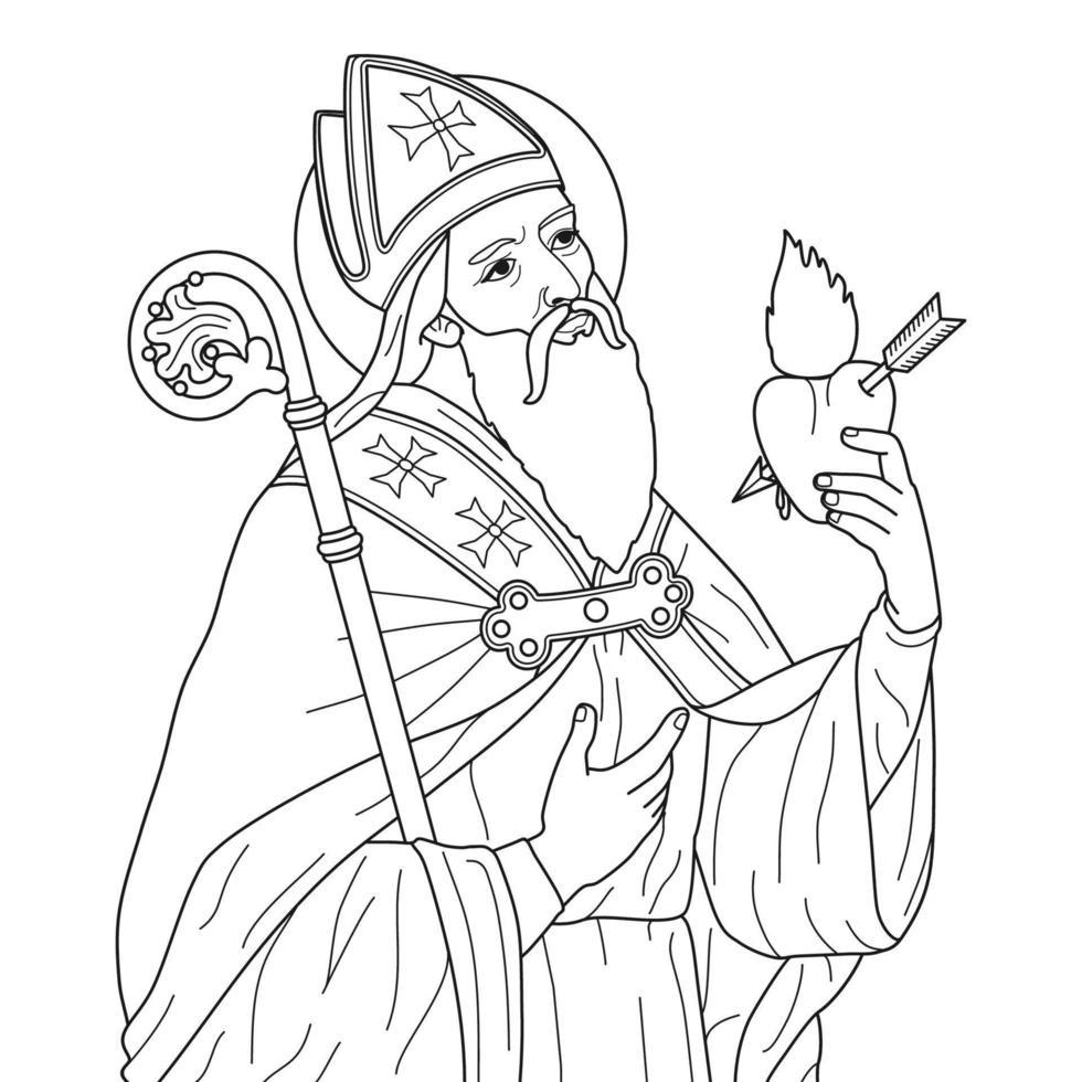 Saint Augustine Doctor Bishop of Hippo Vector Illustration Outline Monochrome