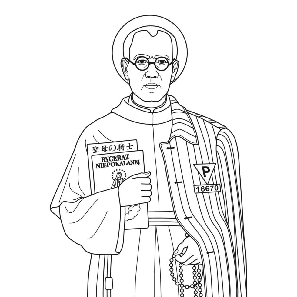 San Maximiliano María Kolbe ilustración vectorial esquema monocromo vector