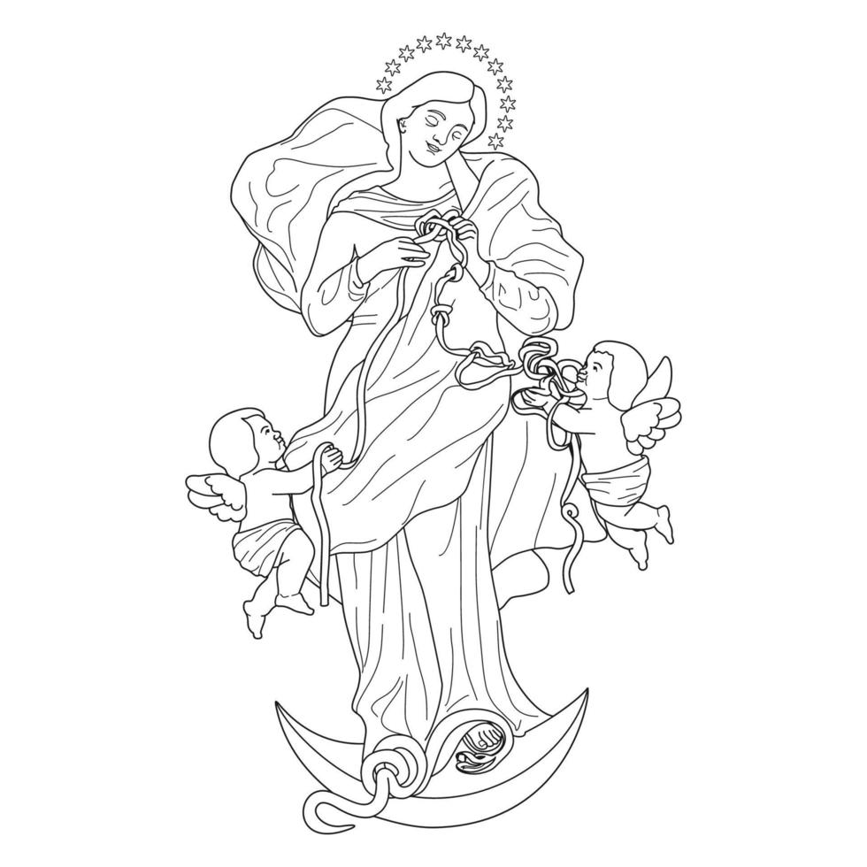 Our Lady Undoer of Knots Vector Illustration Outline Monochrome