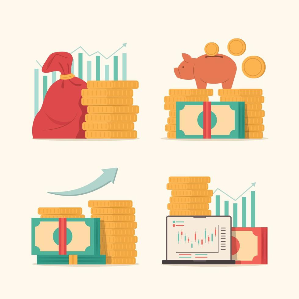 conjunto de ilustración de inversión de fondos vector