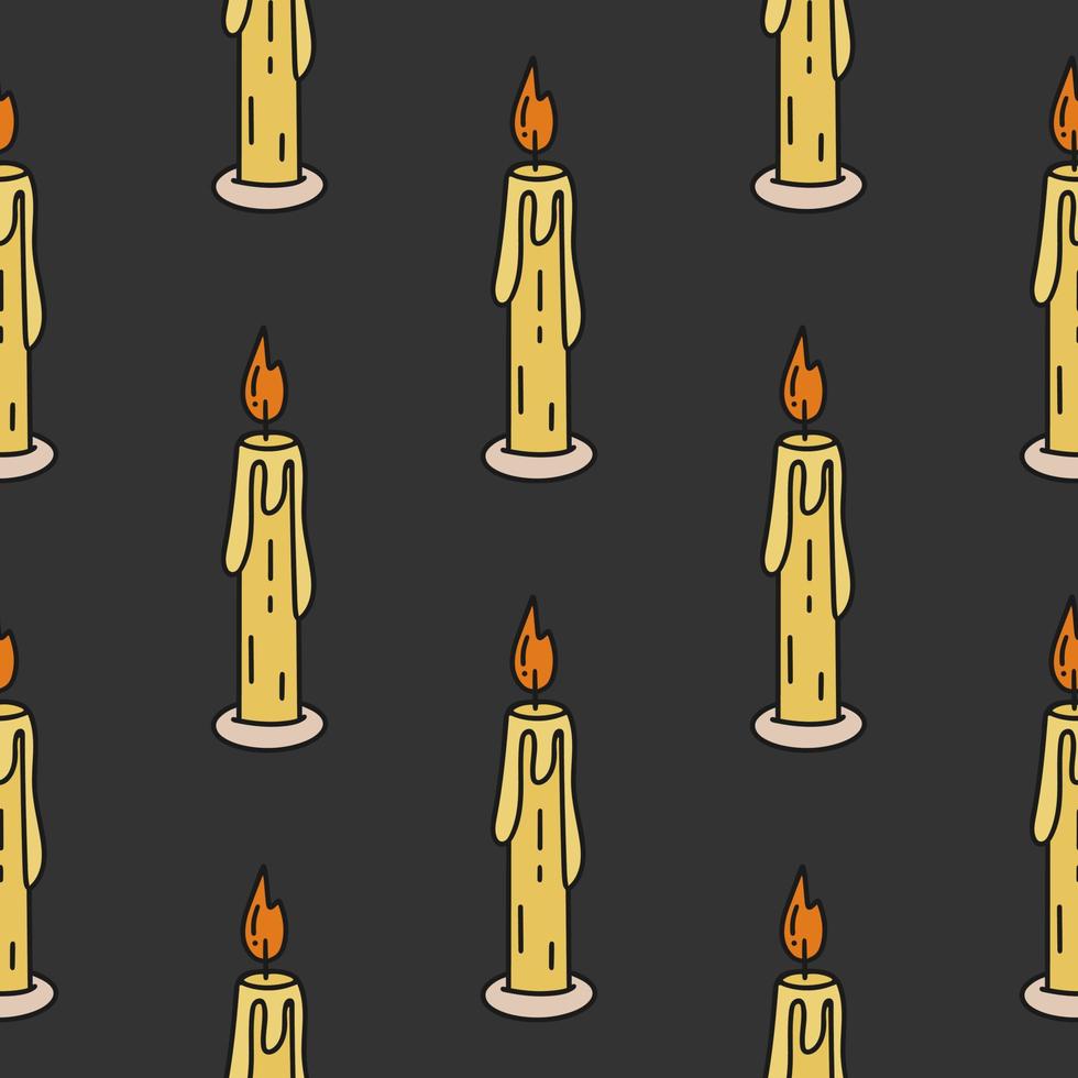 Burning candles on dark background seamless pattern vector illustration