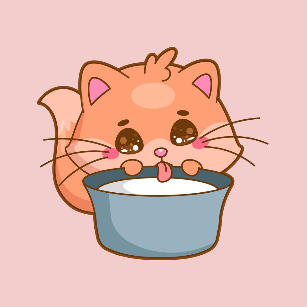 lindo gato de dibujos animados con una leche vector