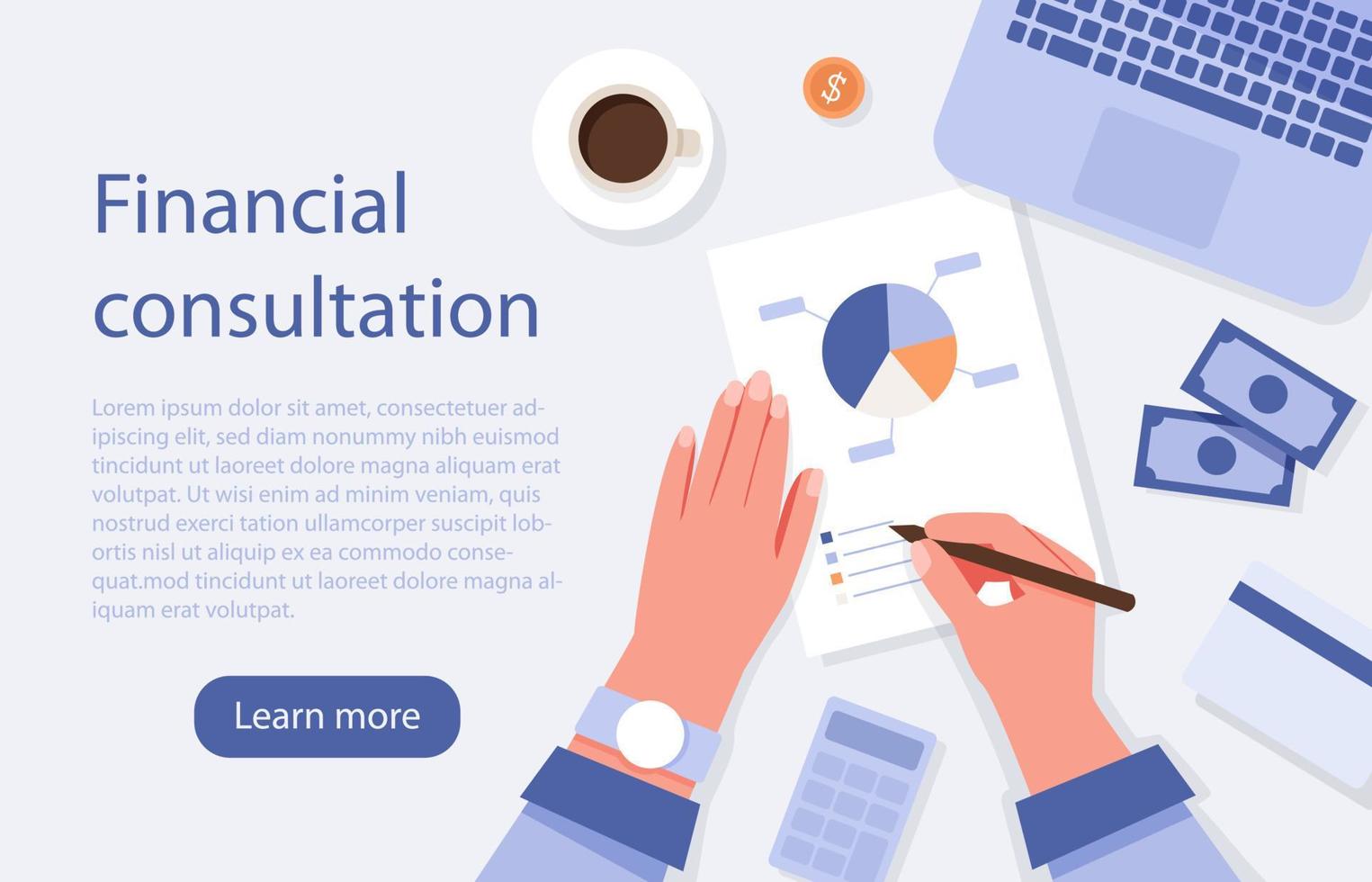 Business analyst is engaged in paper work vector