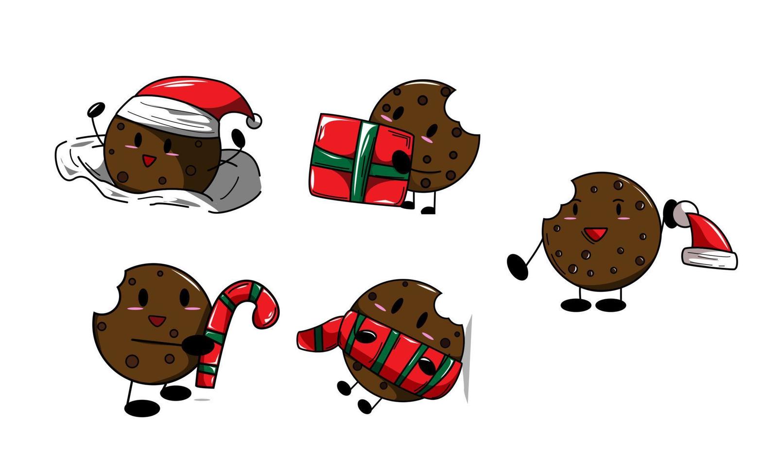 chocolate character dressed in Santa hat. Christmas and New Year winter style. Funny cute illustration. vector