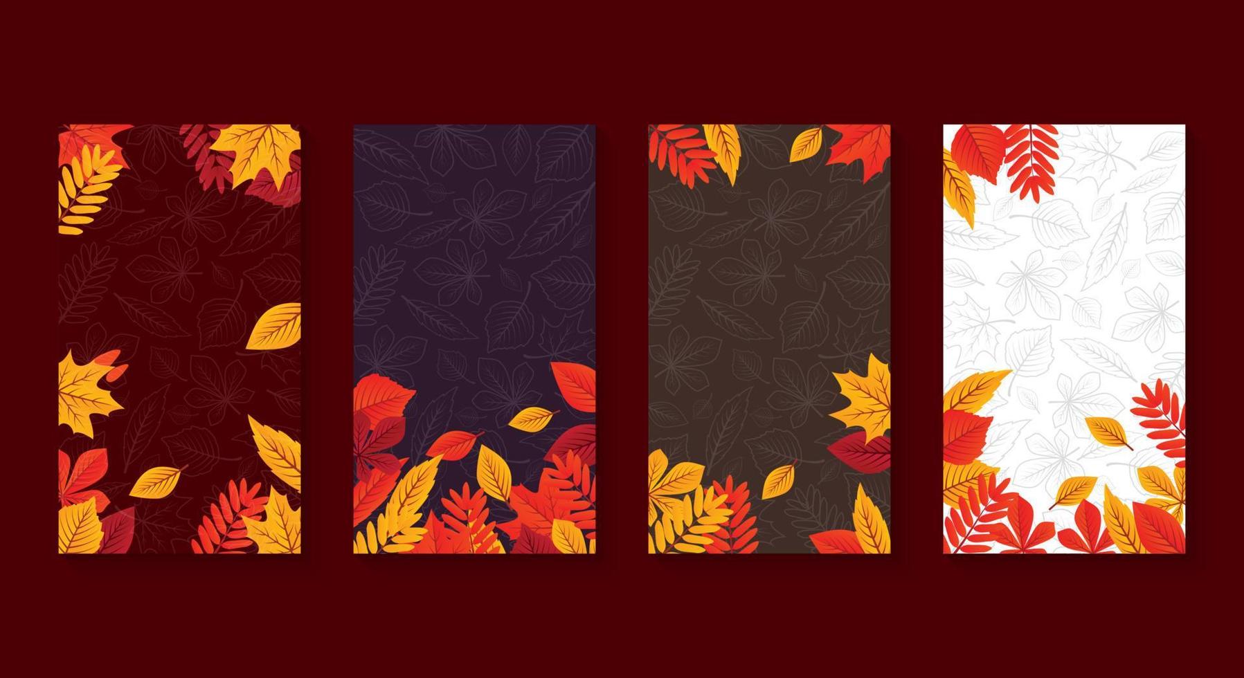 conjunto de fondos de otoño con hojas y folleto de marco o banner web y redes sociales. vector