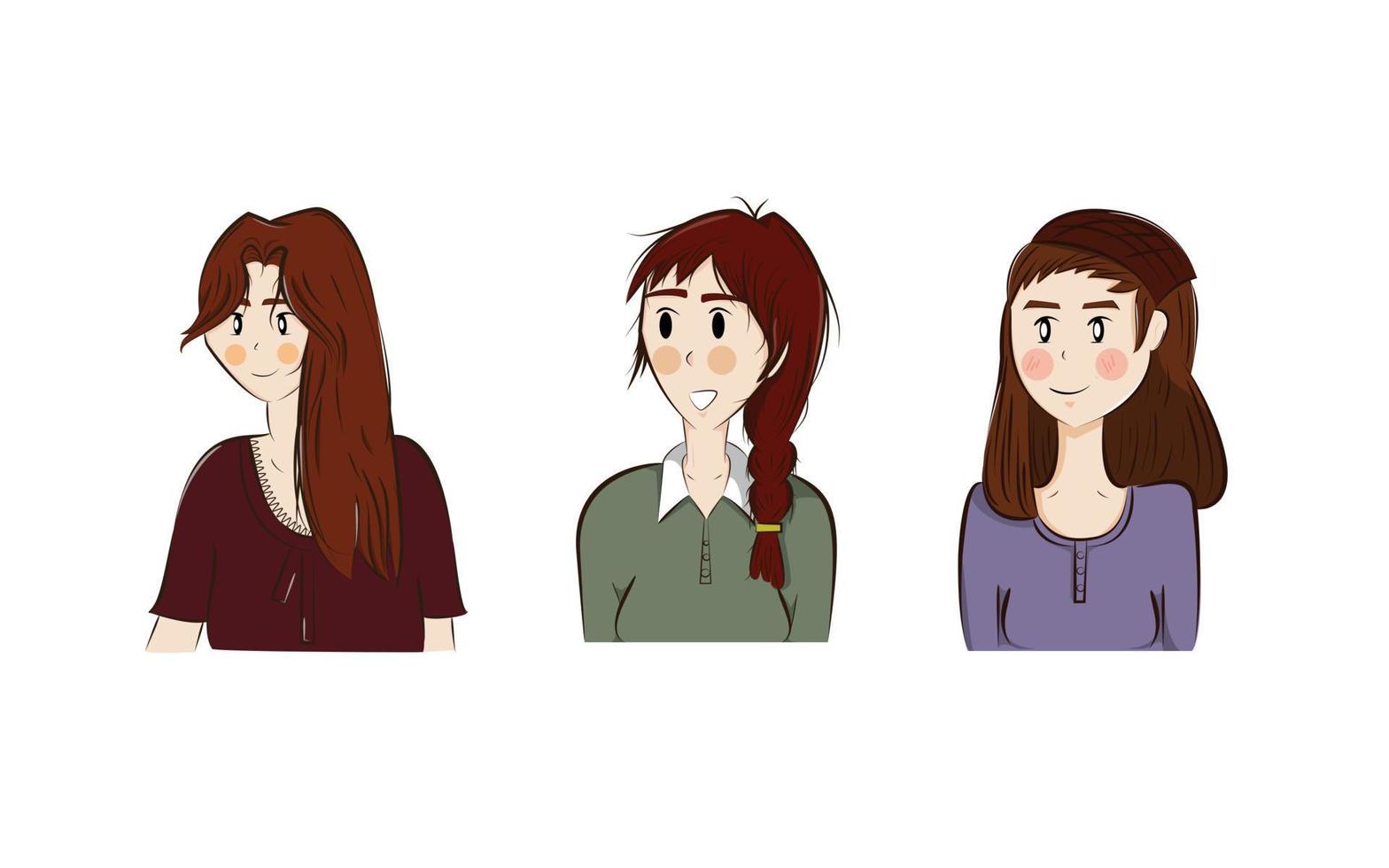 conjunto de retratos de mujeres de diferente género y edad. diversidad. ilustración plana avatar para una red social. vector