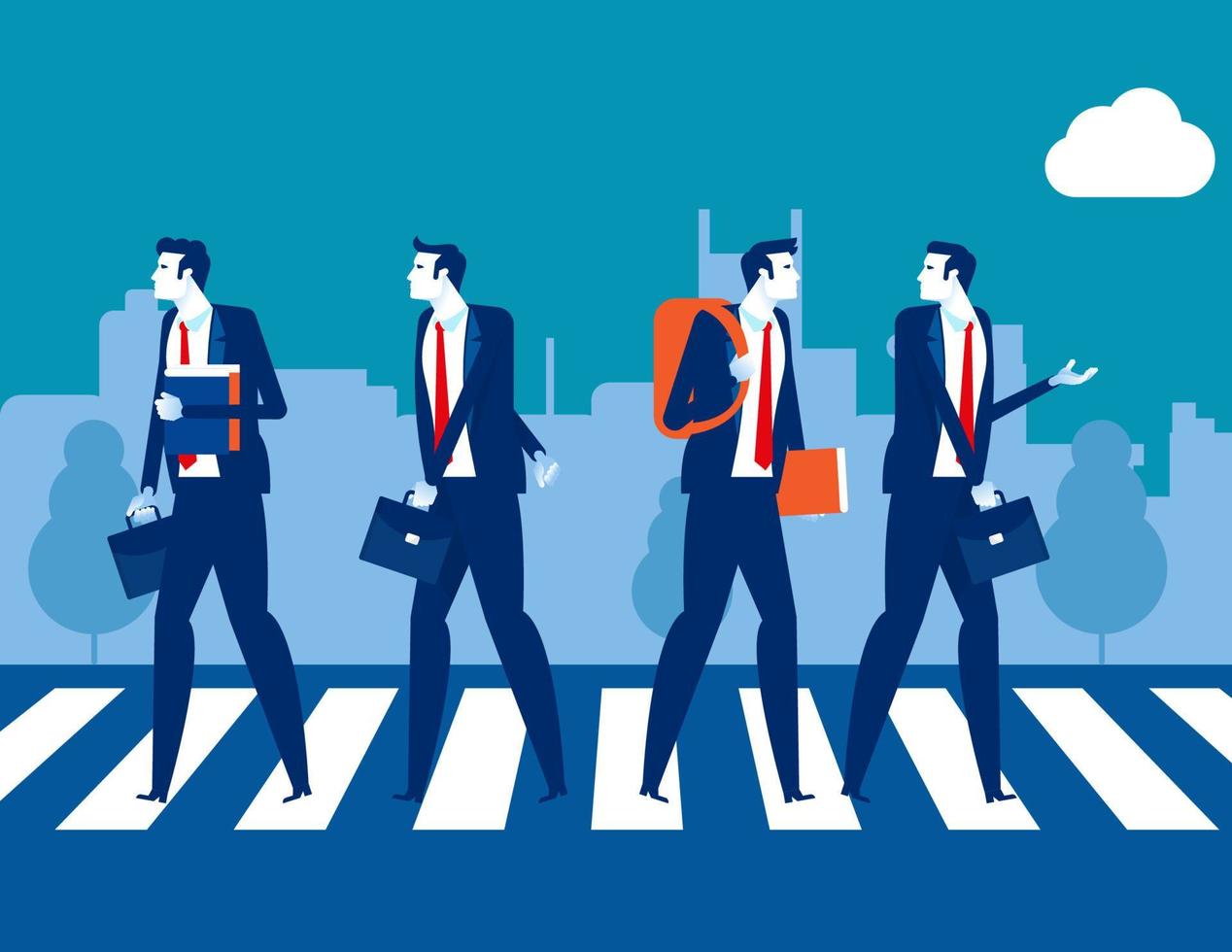 Urban people cross road at crosswalk. Concept business people vector illustration, Sidewalk, Pedestrian.