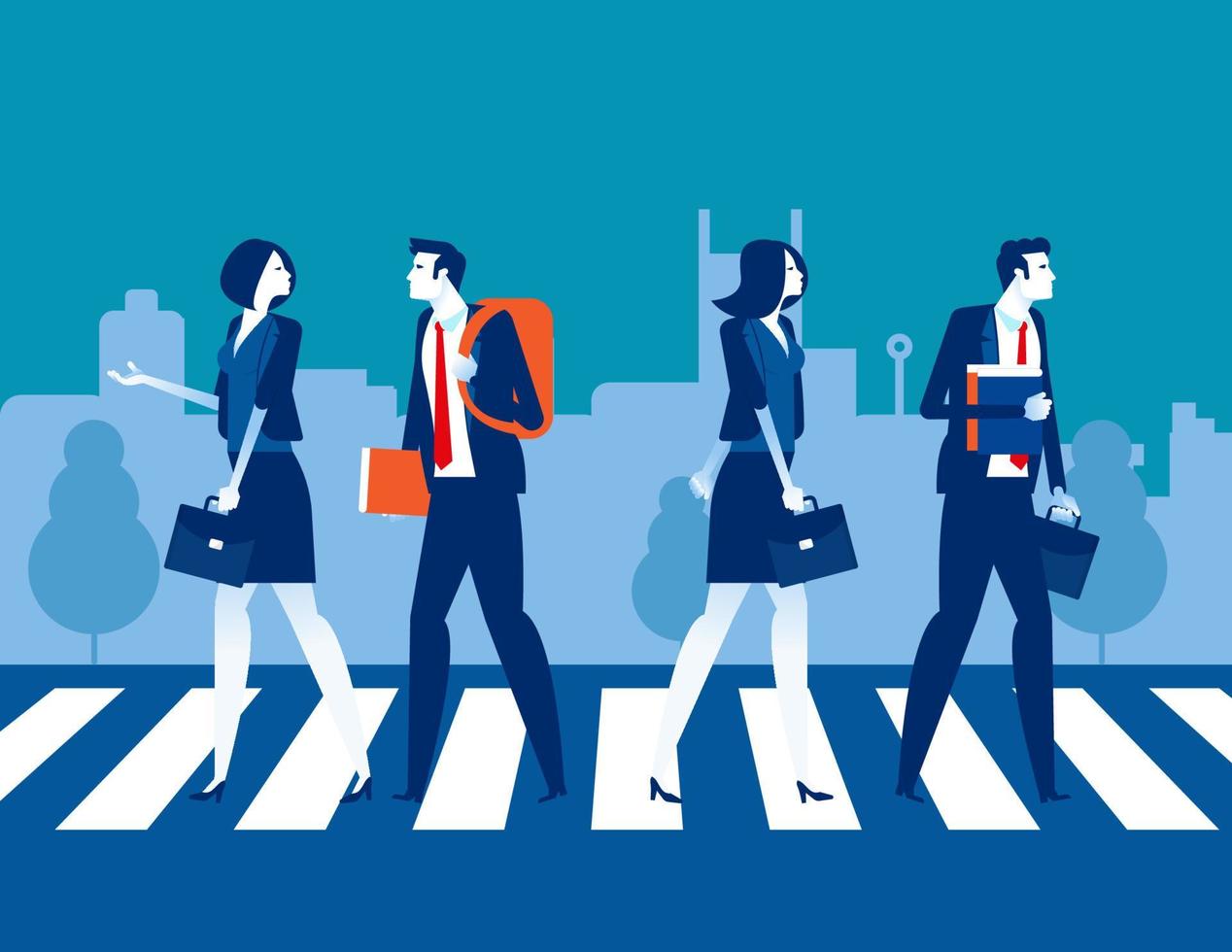 Urban people cross road at crosswalk. Concept business people vector illustration, Sidewalk, Pedestrian.