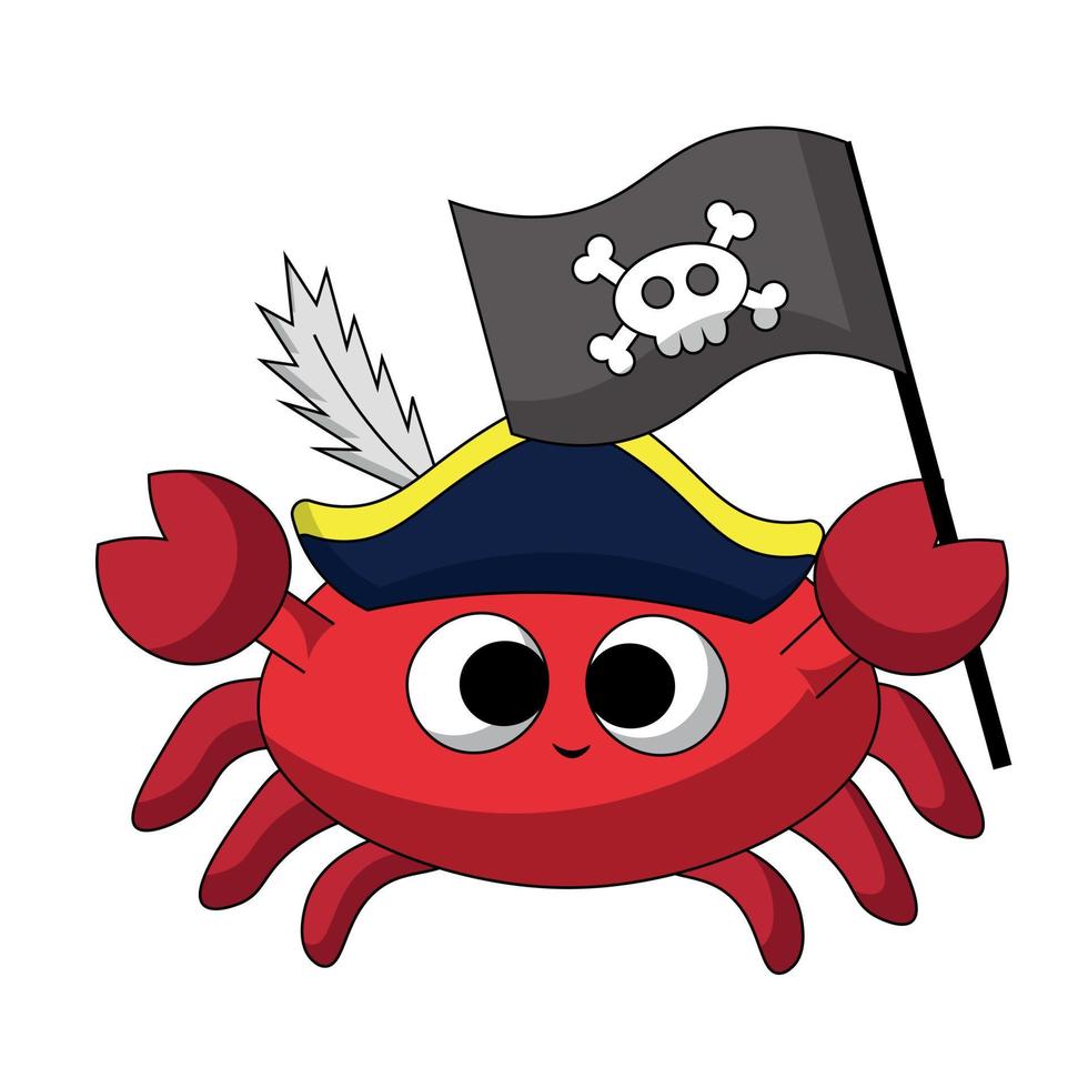 Cute cartoon Crab Pirate. Draw illustration in color vector