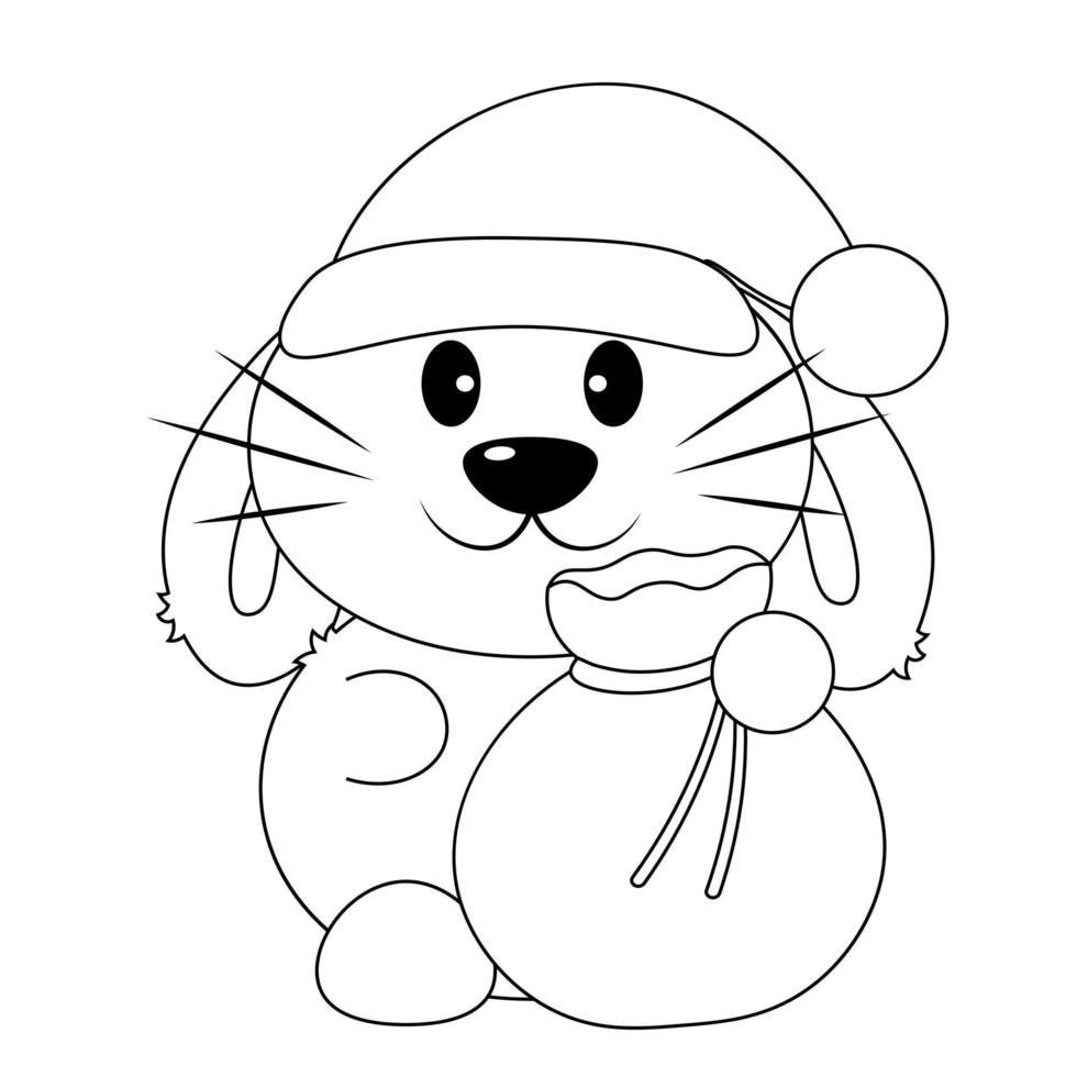 Cute cartoon Rabbit Santa. Draw illustration in black and white vector