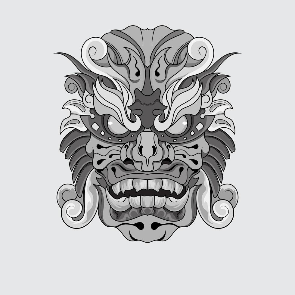 diablo máscara bestia dibujado a mano ilustraciones vectoriales en blanco y negro. impresión, logotipo, plantilla de afiche, idea de tatuaje. vector