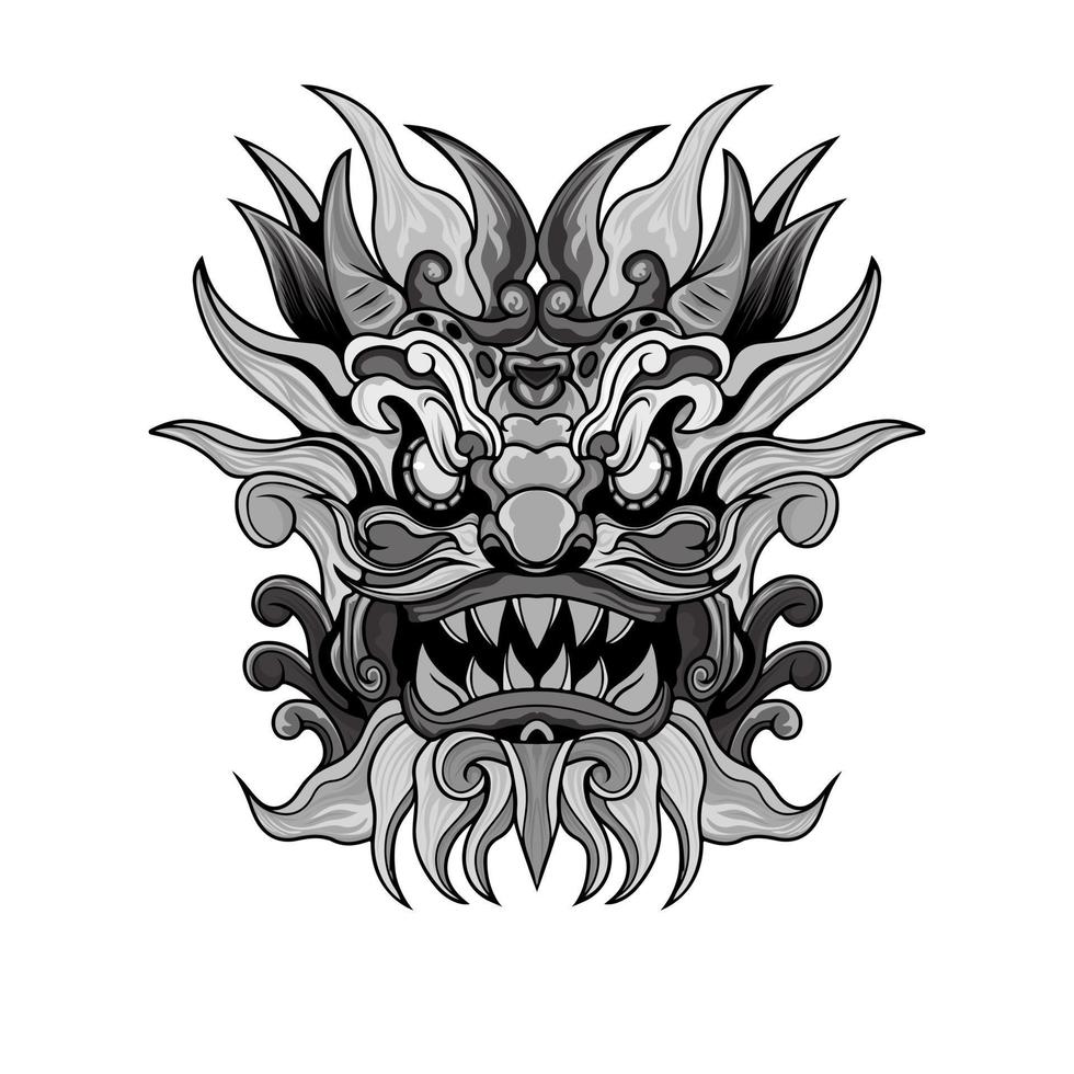 Dragon Chinese Beast Hand drawn Black and white Vector illustrations. Print, logo, poster template, tattoo idea.