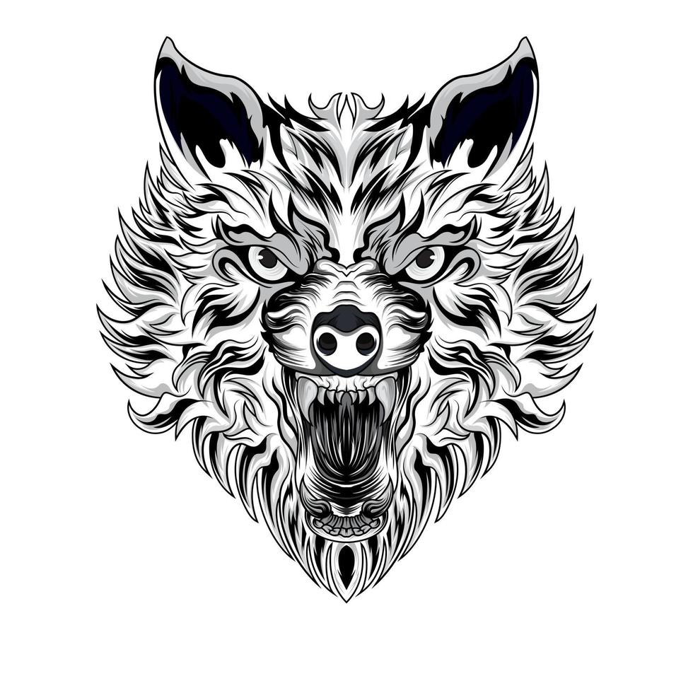 Coloring Book Animal Beast Hand drawn Black and white Vector illustrations. Print, logo, poster template, tattoo idea.