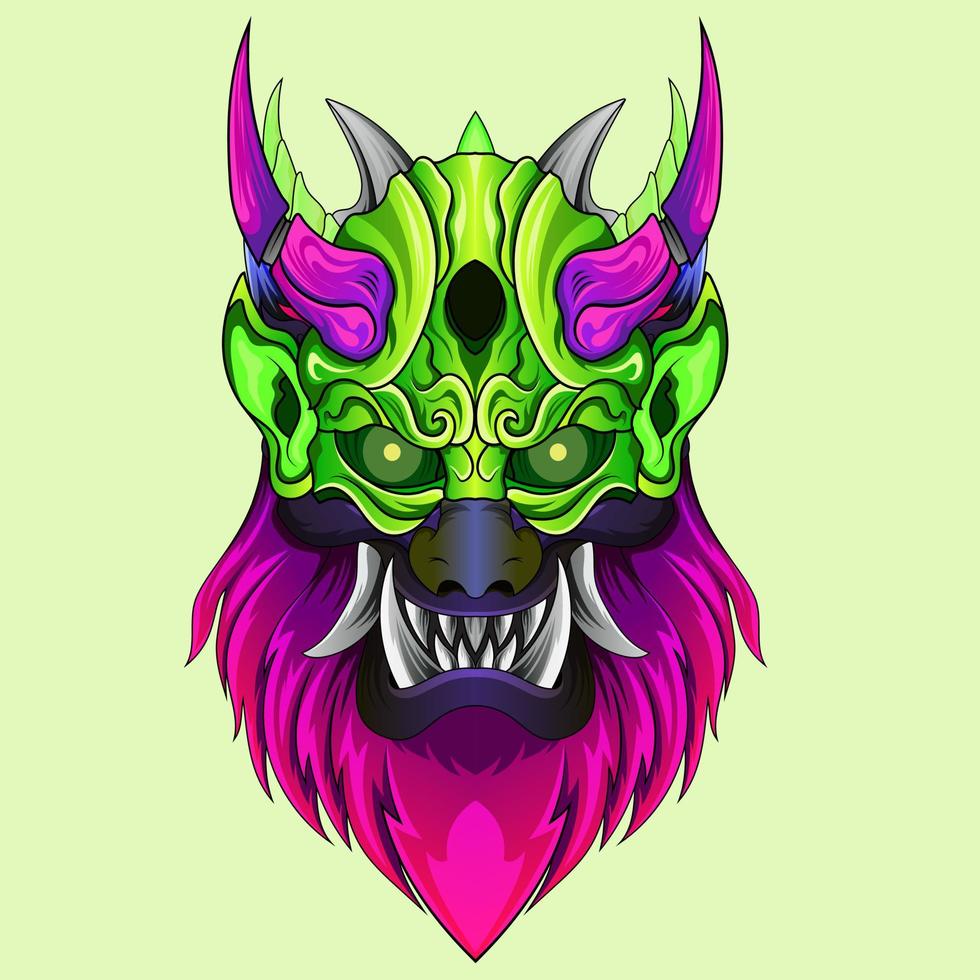 Satan head with japanese style culture illustration Sinister masks of Japanese demons and monsters vector