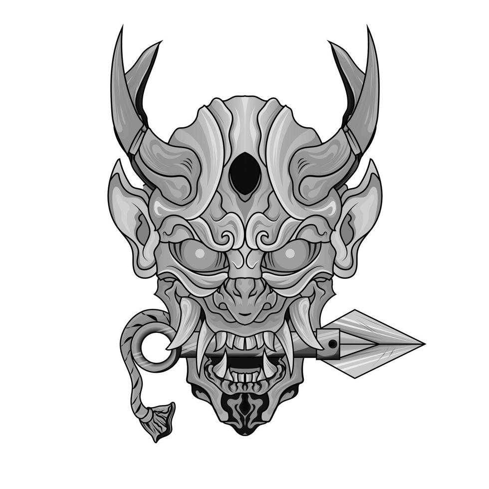 Hanyya Monster Black and white Ancient China and Japan. Mythology and culture. Yakuza tattoo vector