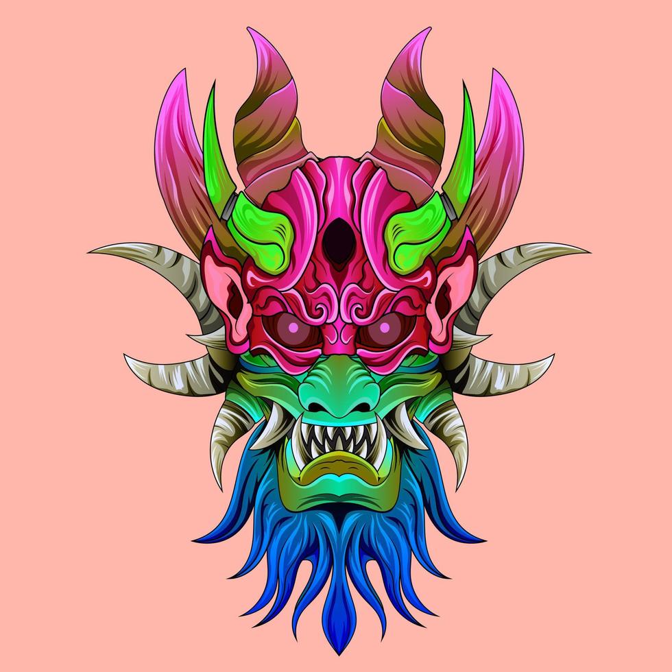 Satan head with japanese style culture illustration Sinister masks of Japanese demons and monsters vector