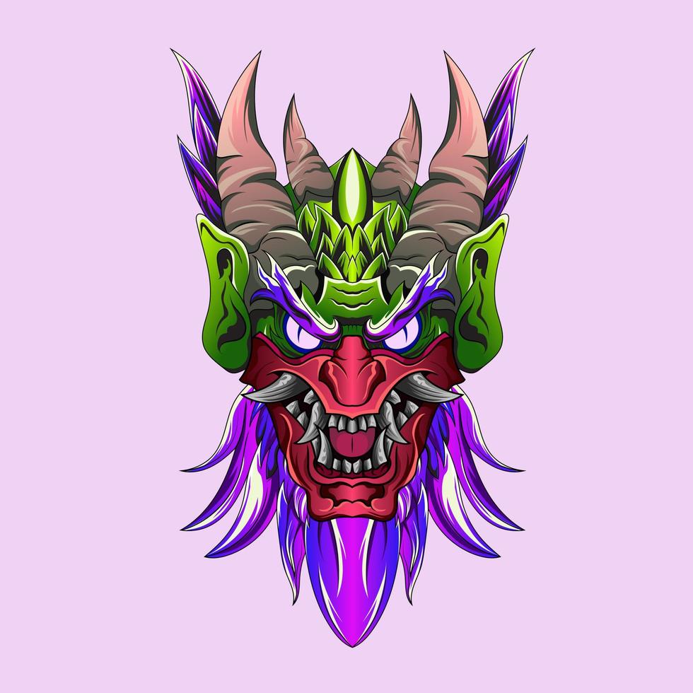 Satan head with japanese style culture illustration Sinister masks of Japanese demons and monsters vector