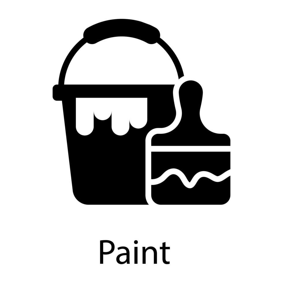 paint bucket and paint brush glyph icon isolated on white background vector