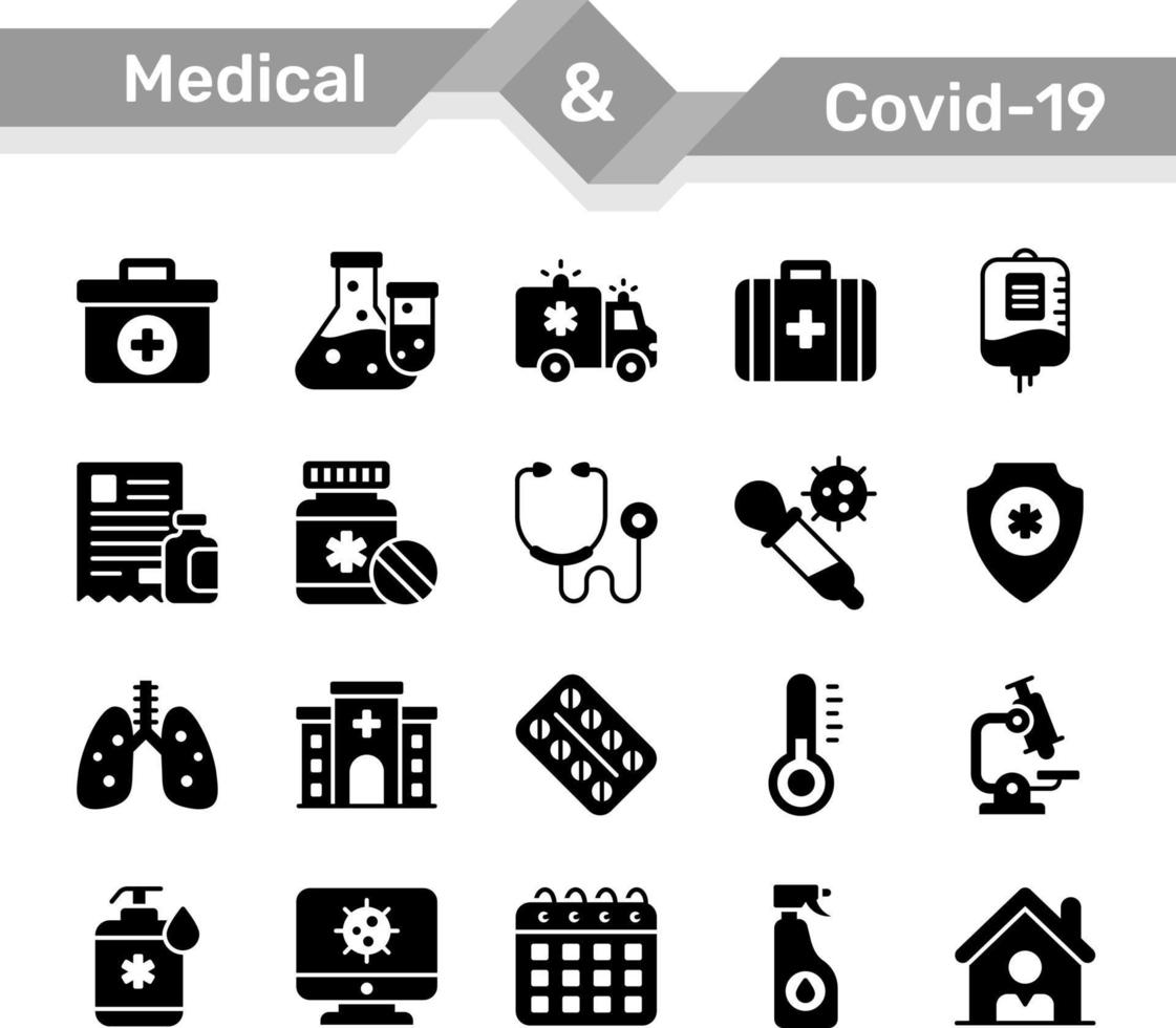 medical and corona virus icons set vector