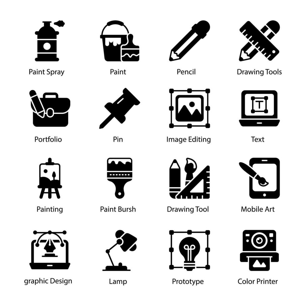 digital art and drawing icons set isolated on white background vector