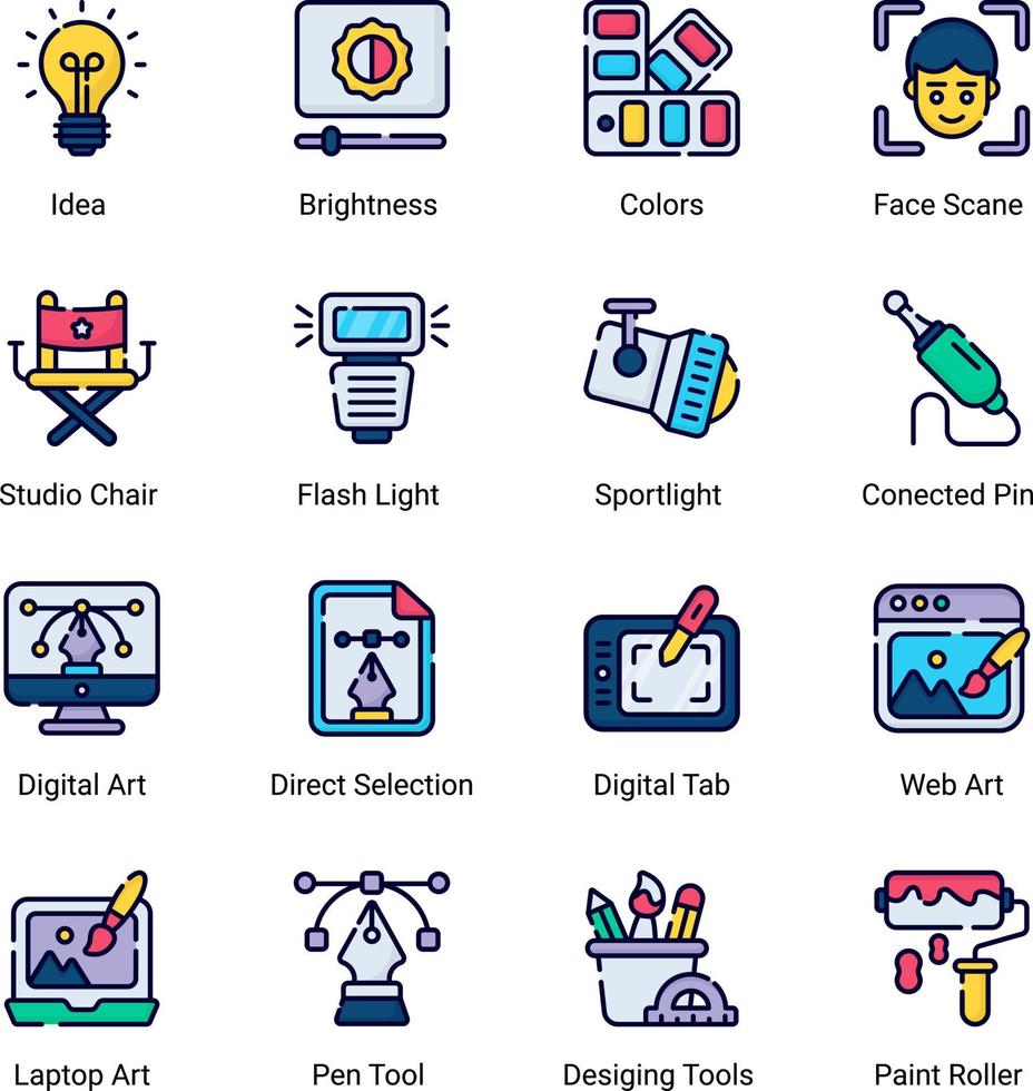 digital art and drawing icons set isolated on white background vector