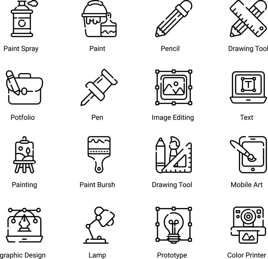 digital art and drawing icons set isolated on white background vector