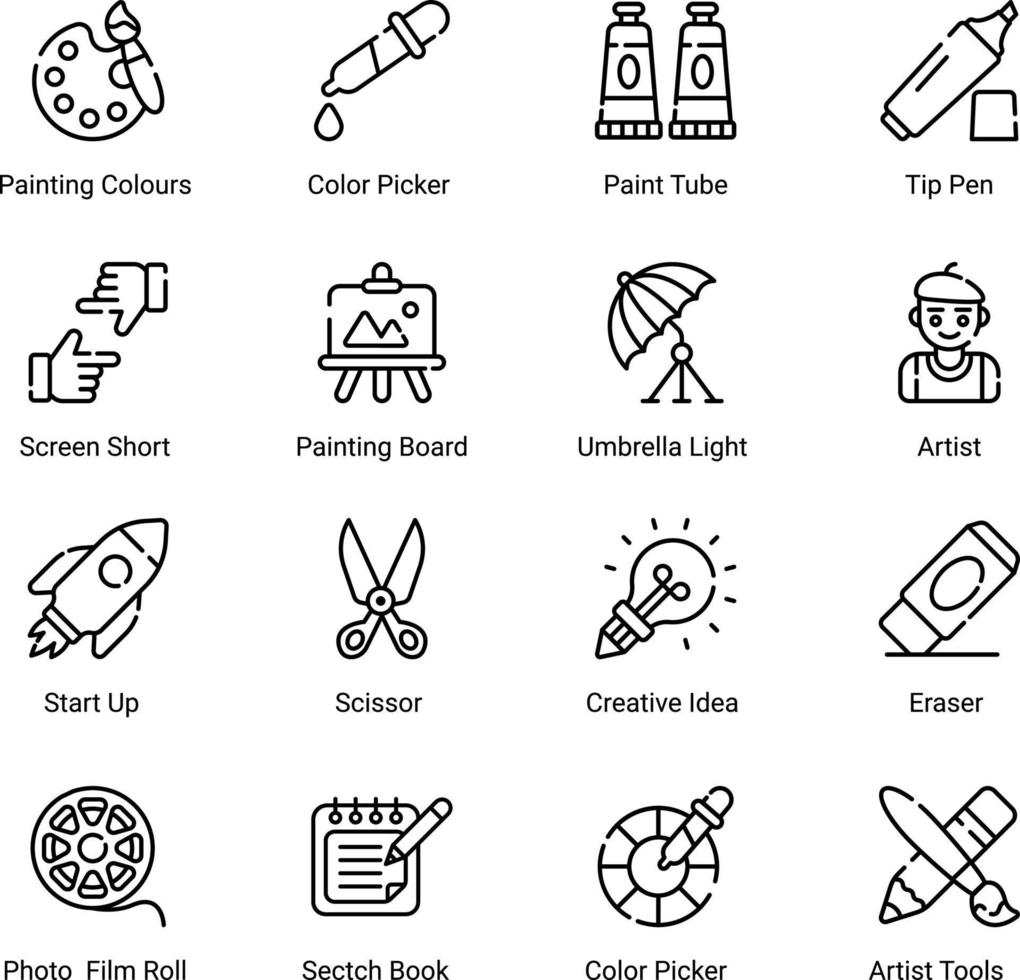 digital art and drawing icons set isolated on white background vector