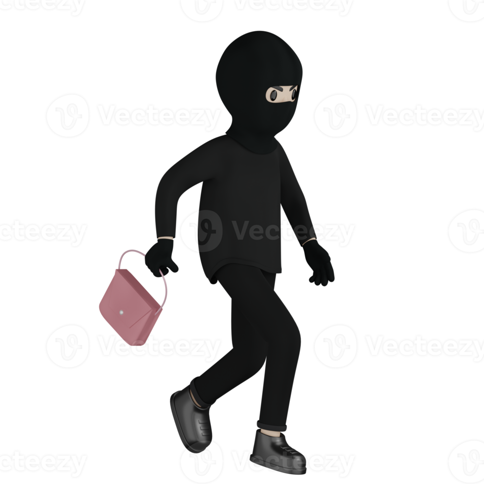 3D isolierter Räuber im schwarzen Kostüm und maskiert png
