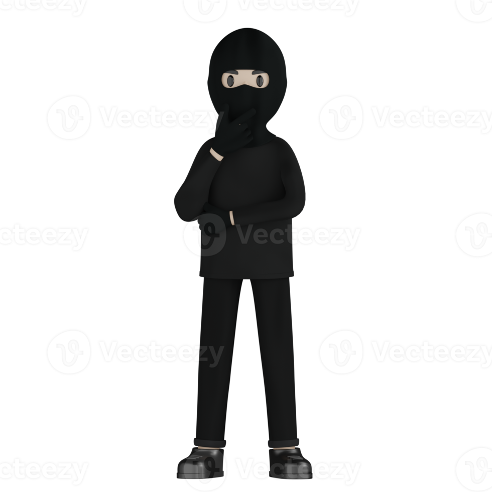 3D Isolated Robber in black costume and masked png