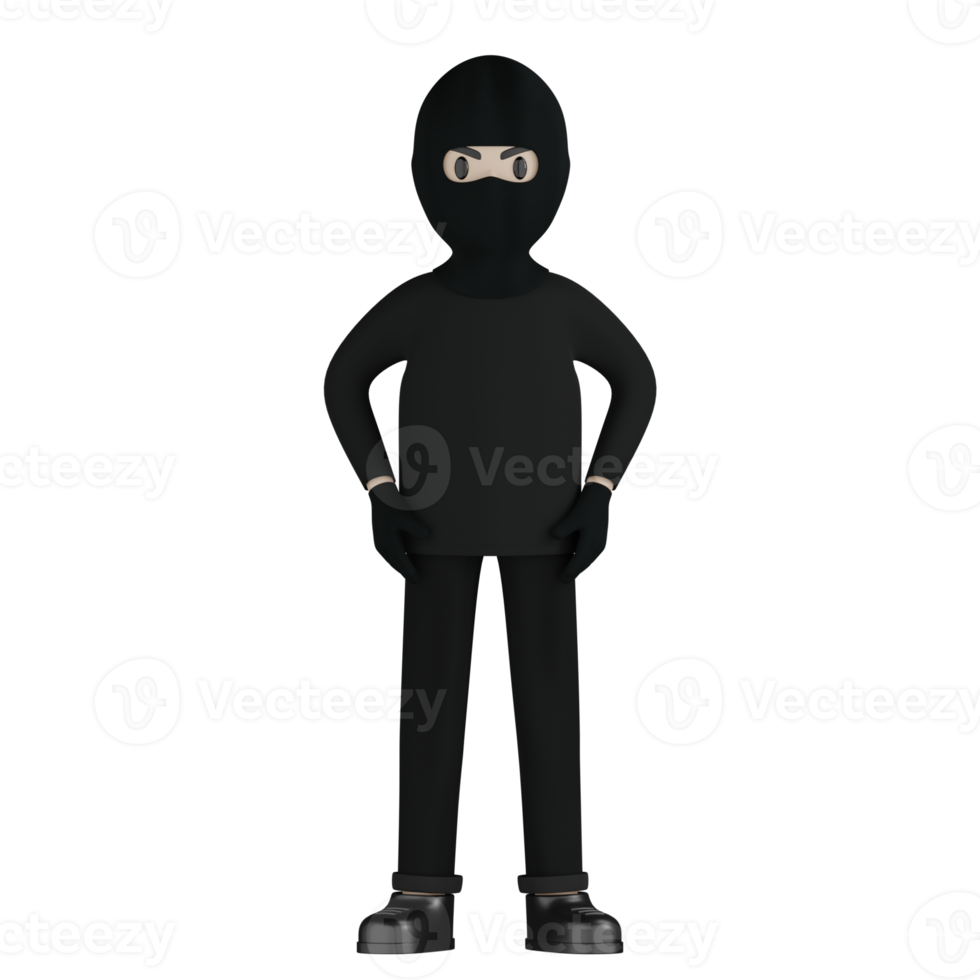 3D Isolated Robber in black costume and masked png