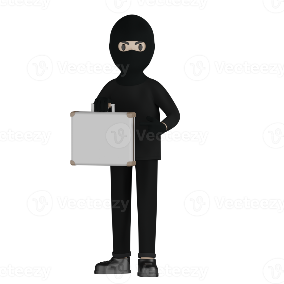 3D Isolated Robber in black costume and masked png