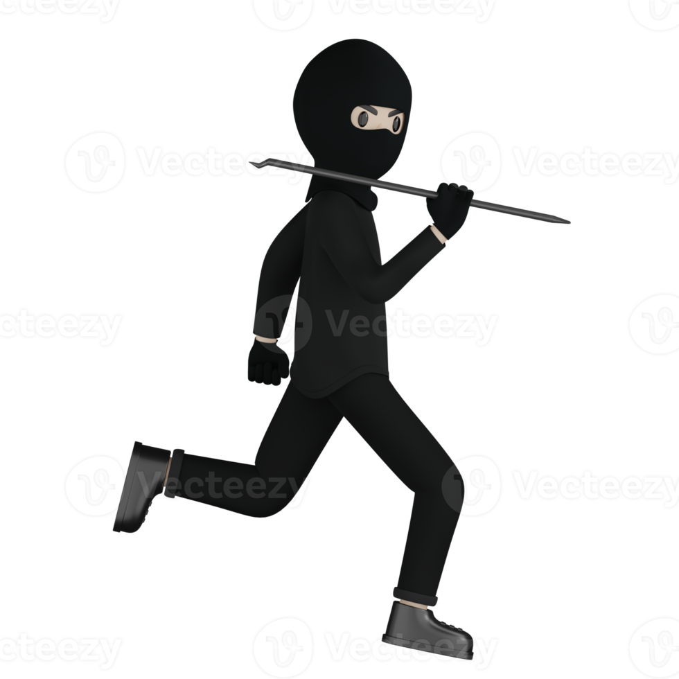 3D Isolated Robber in black costume and masked png