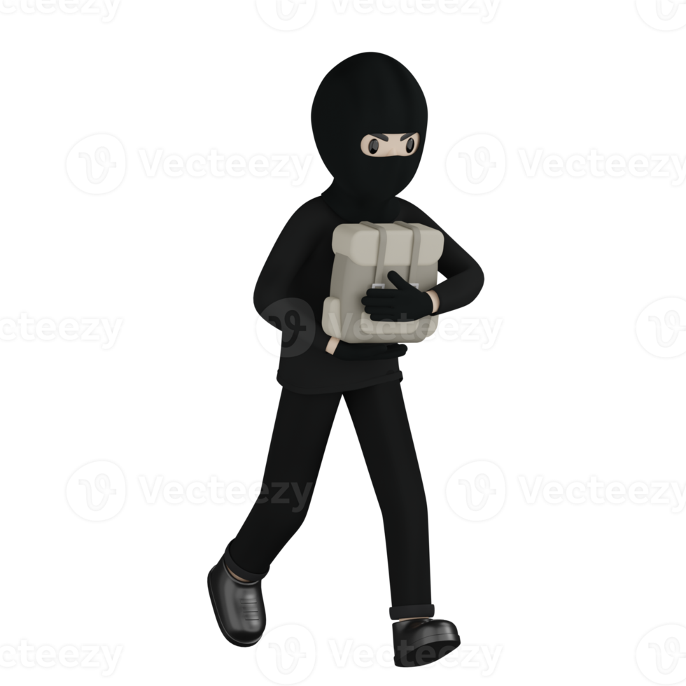 3D Isolated Robber in black costume and masked png