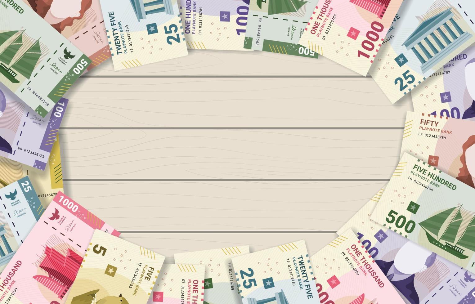 papel moneda falso en tablón de madera vector