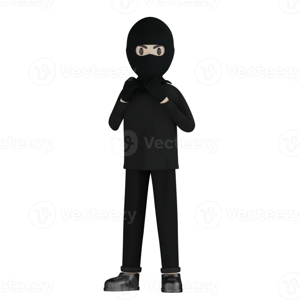 3D Isolated Robber in black costume and masked png