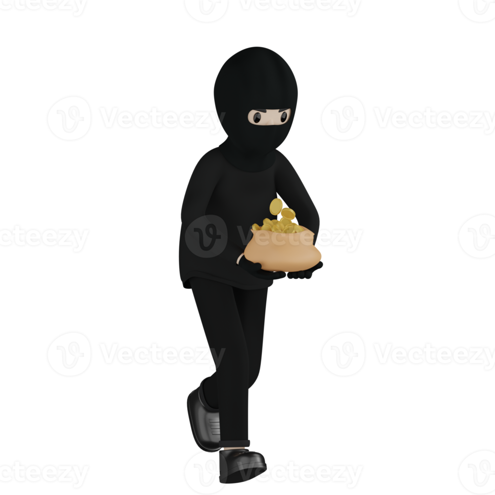 3D Isolated Robber Man in black costume and mask png