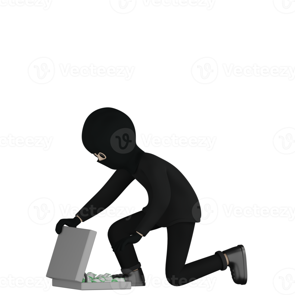 3D Isolated Robber in black costume and masked png