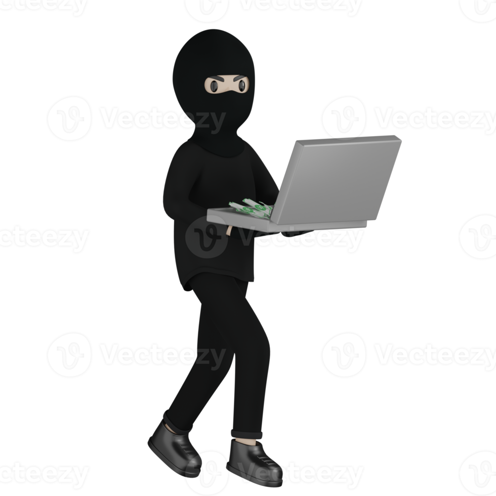 3D Isolated Robber in black costume and masked png