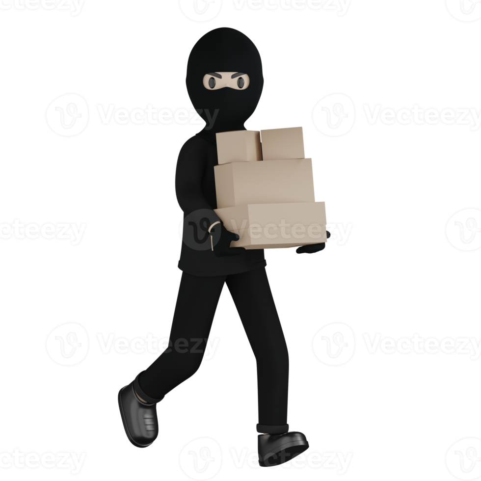 3D Isolated Robber in black costume and masked png